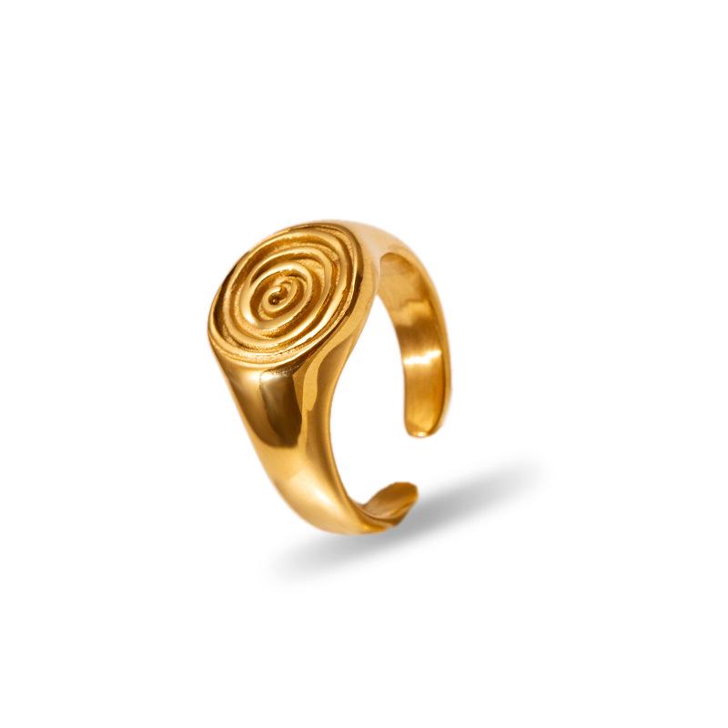 18k Gold Plated Stainless Steel Spiral Hammered Open Couple Rings