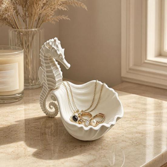 Jewelry Organizer Holder, Seahorse Shape Storage Tray, with Wave Shell 3D Printed Tray Groove Design, for Rings Necklaces Earrings Dressing Table