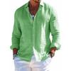 Men's Linen Shirt with Collar, Long-Sleeved Beach Shirt