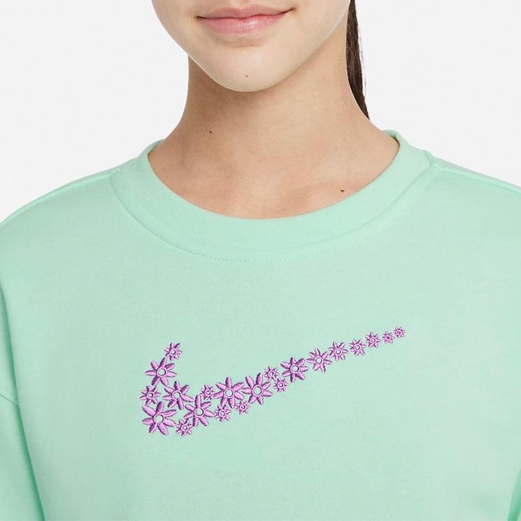 Nike Sweatshirt Little Daisy Print Casual Pullover Long Sleeve Kids Tops Foam-Mint-Green DM8210-379