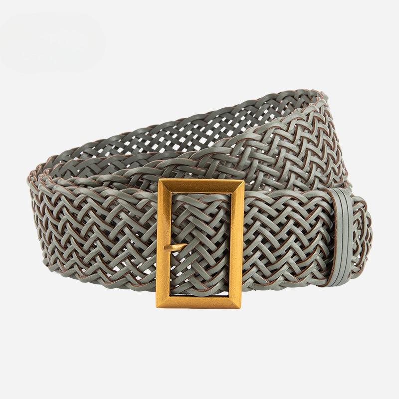 European and American French Ins Braided Belt Women's Retro Alloy Buckle Dress Belt Casual Women's Belt