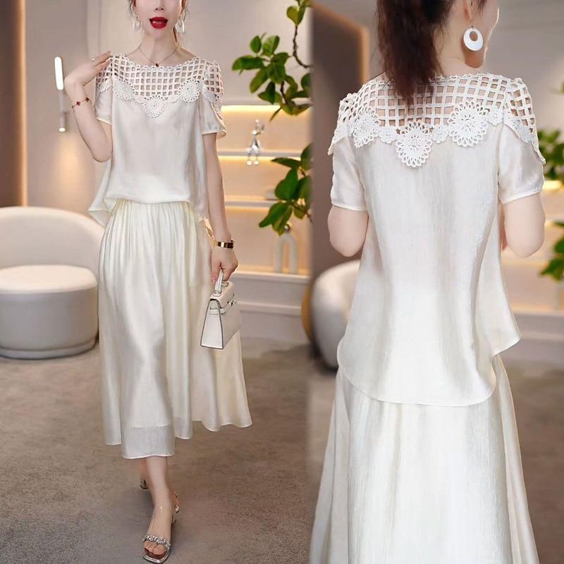 Summer Two Piece Set Lace Hollow Out Top and Skirt Fashionable Outfit Unique Design