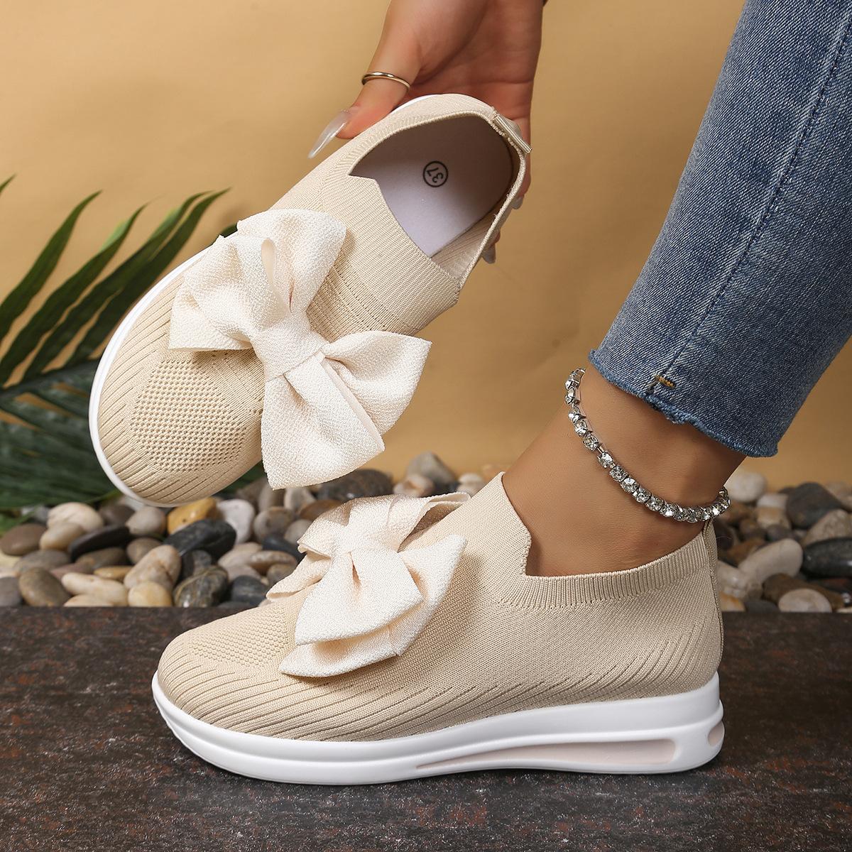 

Fashion Fashion Bowknot Elastic Socks Sneakers 2025 New Women Lightweight Slip on Walking Shoes Woman Comfortable Non Slip Casual Shoes 43