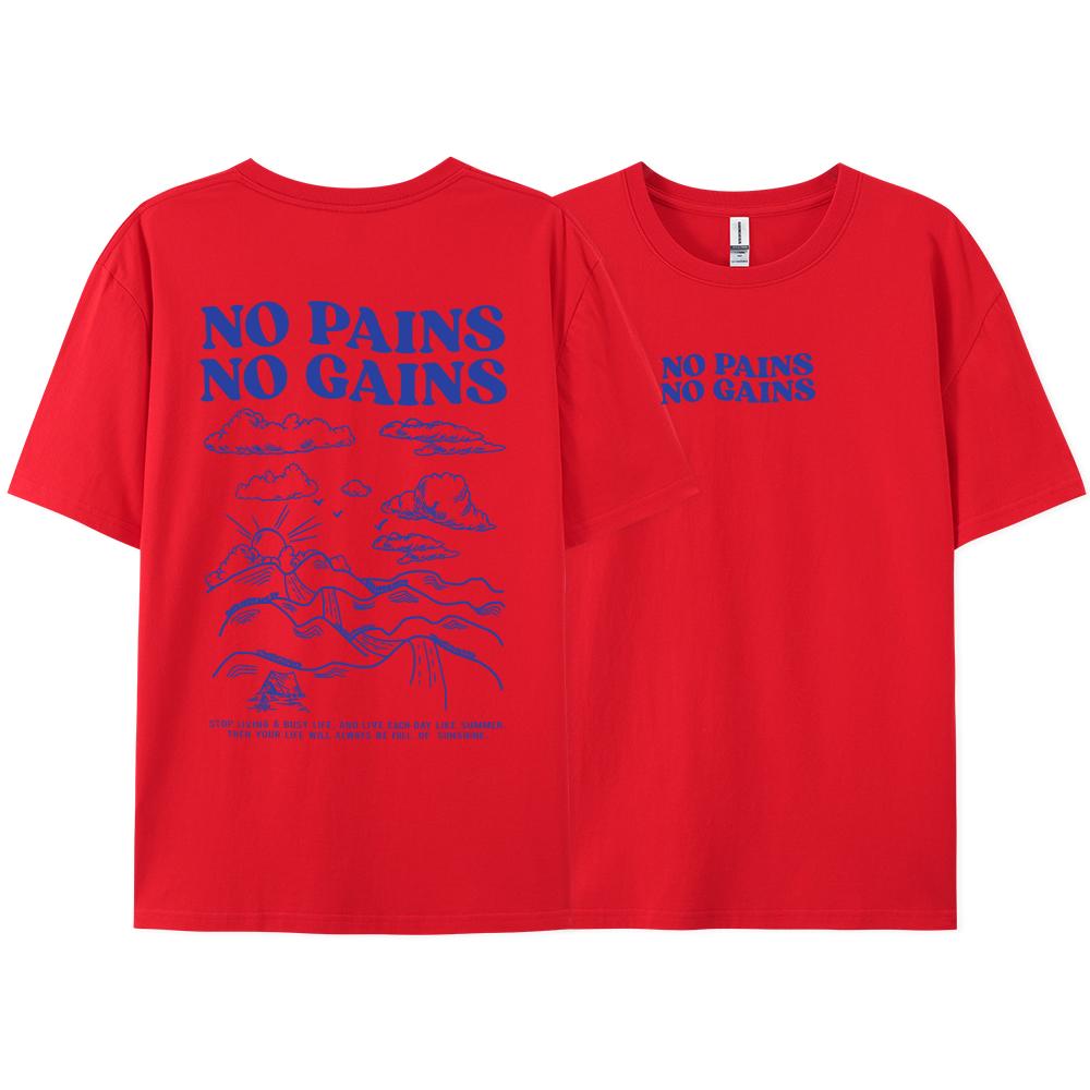 No Pains No Gains Positive Energy Letter Men Tshirt Fashion Cotton Tee Clothes High Quality Breathable Tshirt Summer Loose Tops