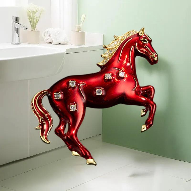Fashion Classic Red Horse Brooches For Women Zodiac Animal Pins Sweater Coat Decoration Casual Party Accessories New Year Gifts