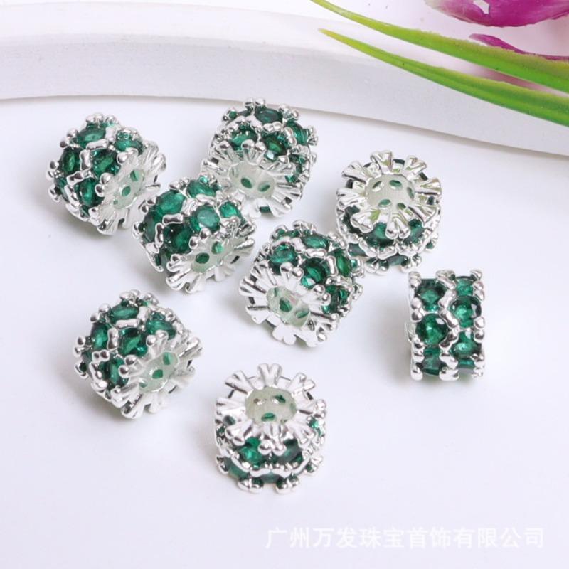 Copper-plated K gold color-retaining zircon double-layer Jinba spacer, large hole bead spacer, bucket bead wheel beaded bracelet accessories