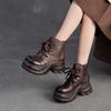 Johnature Round Toe Platform Short Boots Retro Genuine Leather Thick Soled Height Increase Women's Shoes