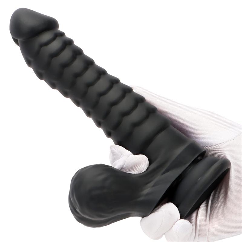 Czarna podwójna twardość Miękka płynna silikonowa waga Caterpillar Model Shaped Dildo