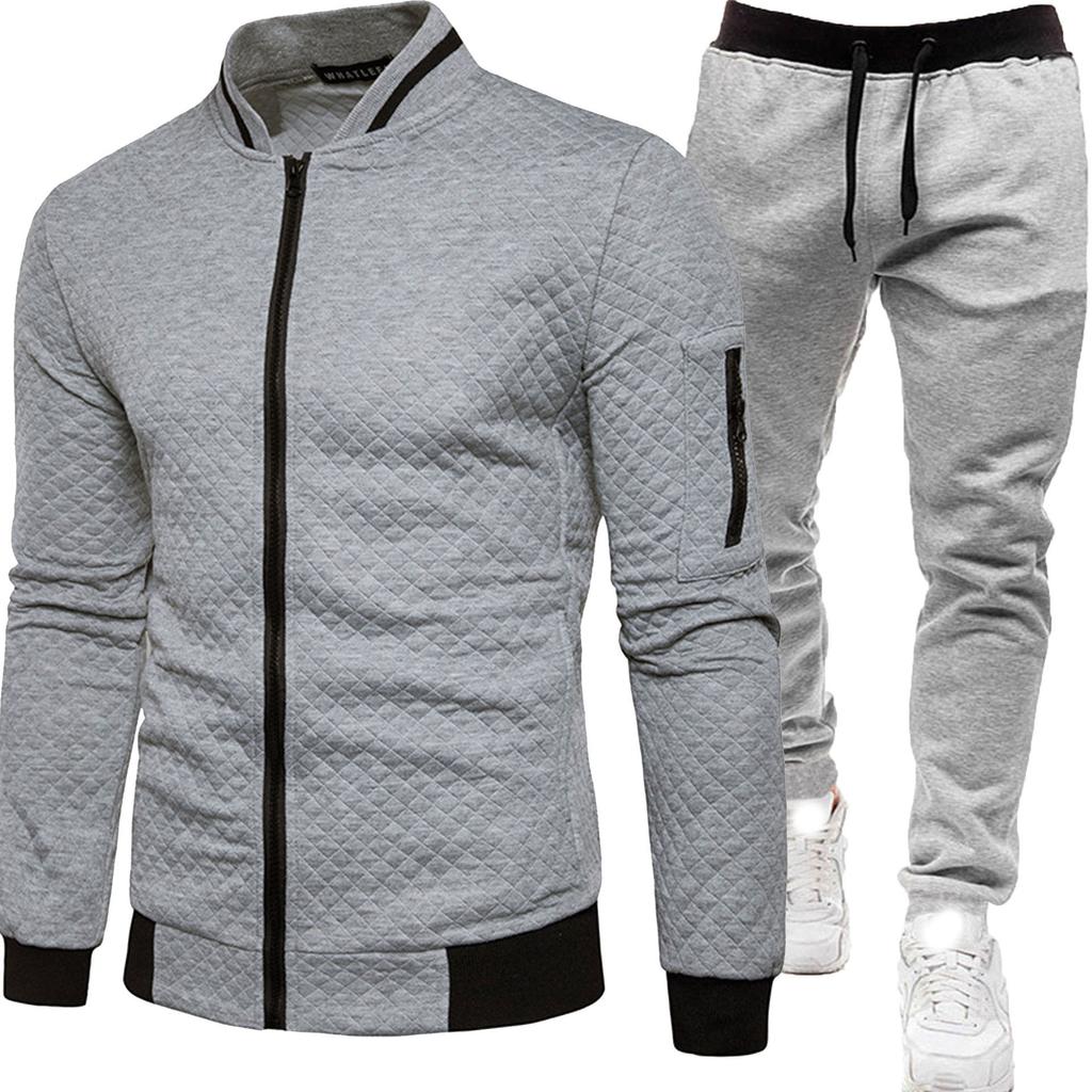 Frühling und Herbst Herren Übergröße Kragen Reißverschluss Strickjacke Pullover Jacke + Freizeithose Baseballuniform Sport Zweiteiliges Set