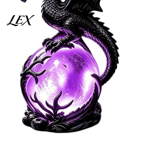 Fantasy Collection Item Gothic Dragon Night Light, Resin Statue with Purple Glowing Crystal Halloween Decorative Figurine Sphere, Table Lamp for Home
