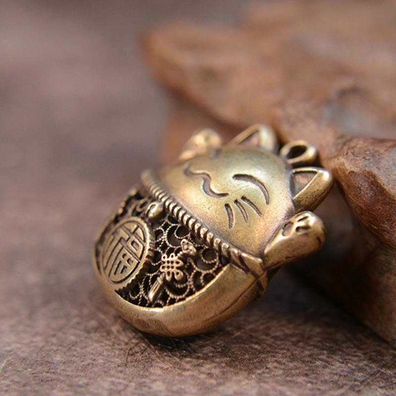 Brass Lucky Cats Charm For Wealth Home Office Decoration Travel Accessory Gift