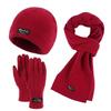 Women's Red Knitted Winter Plus Velvet Gloves Three-Piece Set