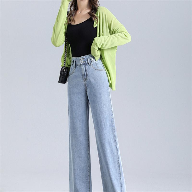 Winter Women High Waist Thickening Warm Straight Jeans Simple Fleece Warm Slim Fit Stretch Ladies Casual Denim Wide leg trousers