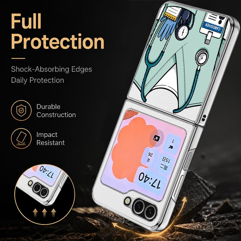 Cute Nurse Uniform Print Case For Samsung Z Flip 8 7 6 5 Luxury Plating Leather Skin Folding Phone Cover For Galaxy Z Flip8 Flip7 Flip6
