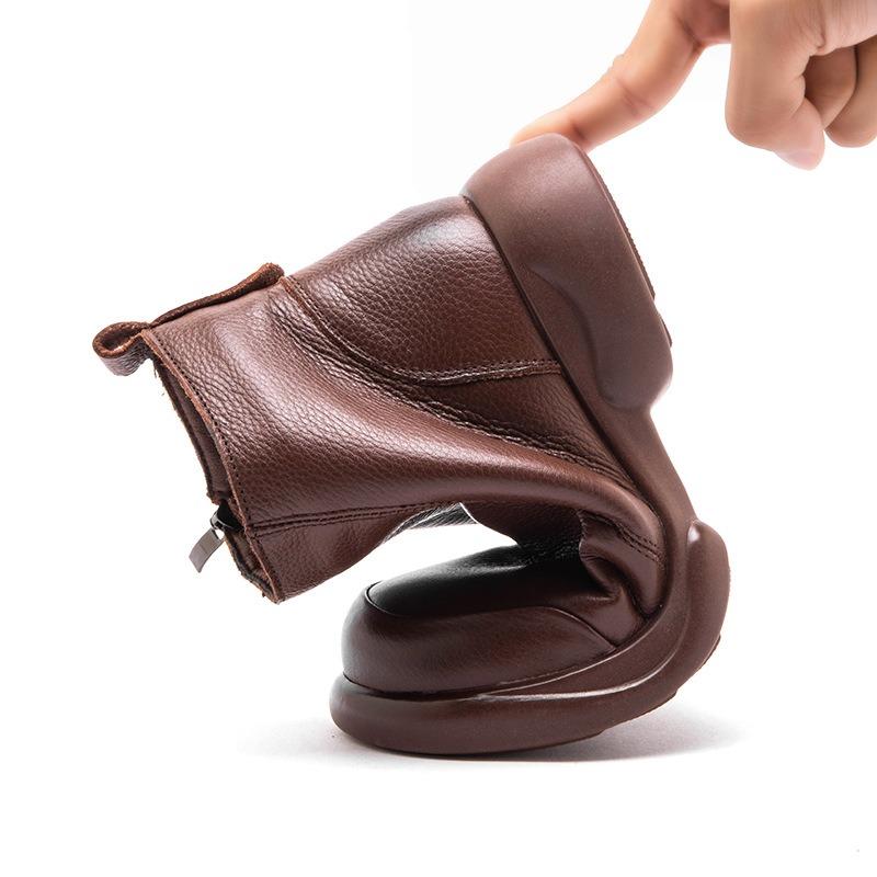 Leather retro style thick low heel mother short boots autumn and winter new versatile round head warm comfortable simple Martin boots women