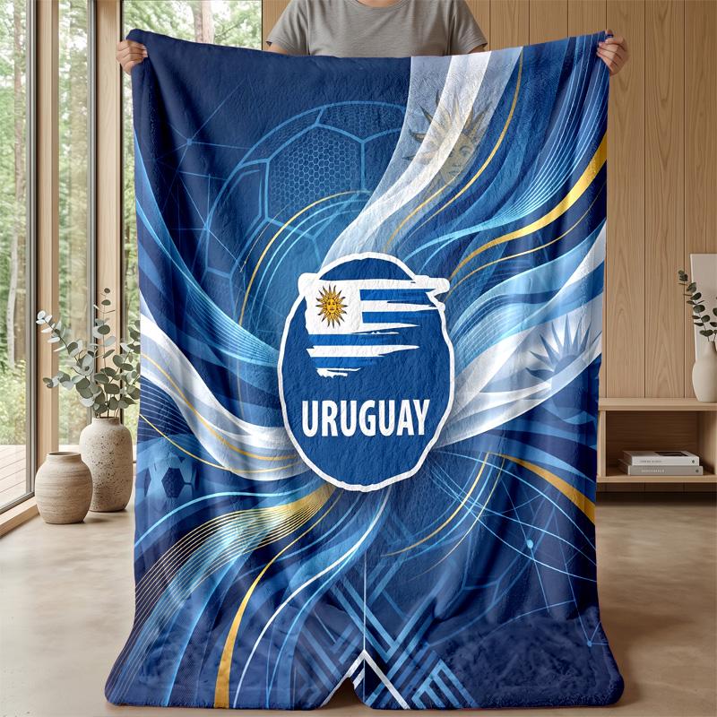 Uruguay Football Printed Flannel Blanket Skin Friendly Warm Decorative Throw for Indoor Couch Bed Daily Use