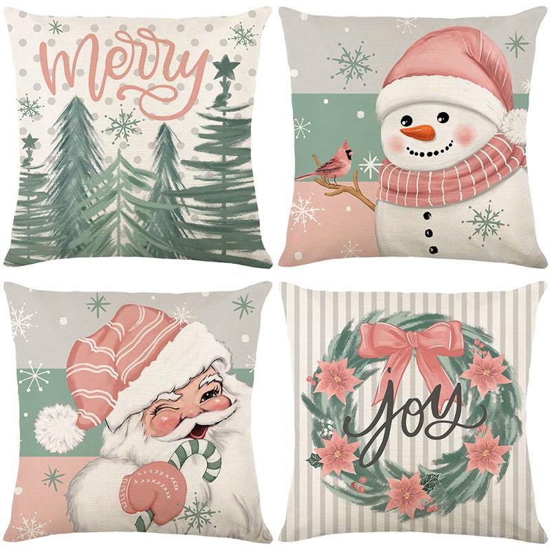 New Christmas Throw Pillow Cushion Home Decoration Short Plush Linen Printed Throw Pillow Cover