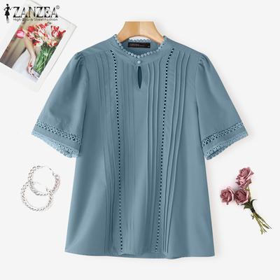 Women Casual Round Neck Summer Short Sleeve Blouse
