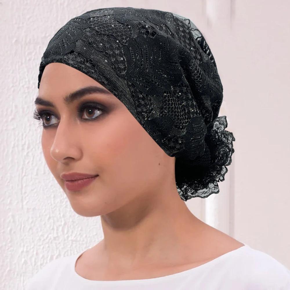 

Дышащие кружевные шапки-тюрбаны с вышитыми листьями для женщин чёрный