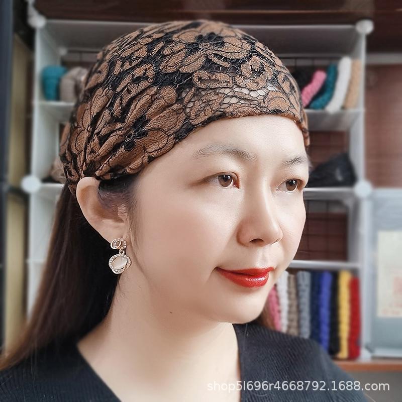 Korean Lace-Spliced Elastic Wide Headband – Summer Fabric Hair Cover and Headscarf, White