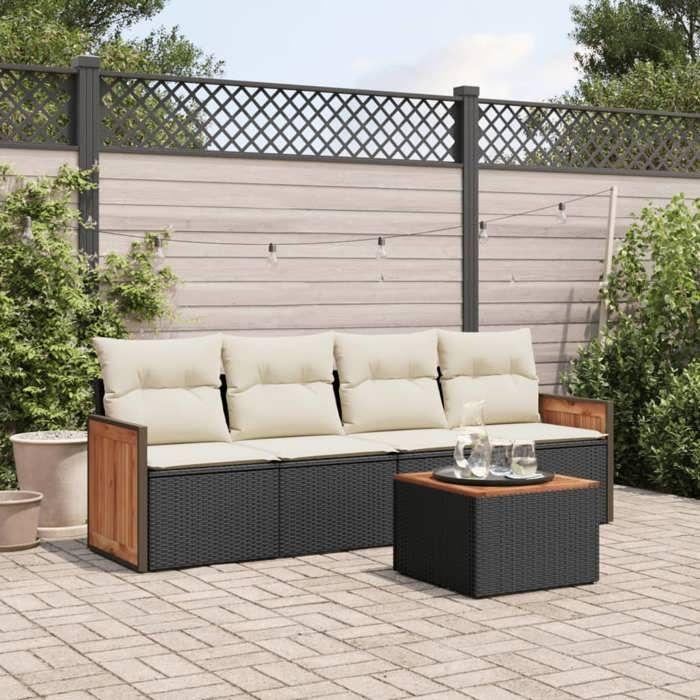 VidaXL Salon de Jardin avec Coussins 5 pcs, Canapés de Patio, Ensemble de Meubles, Mobilier de Terrasse Extérieur, Noir 3259858