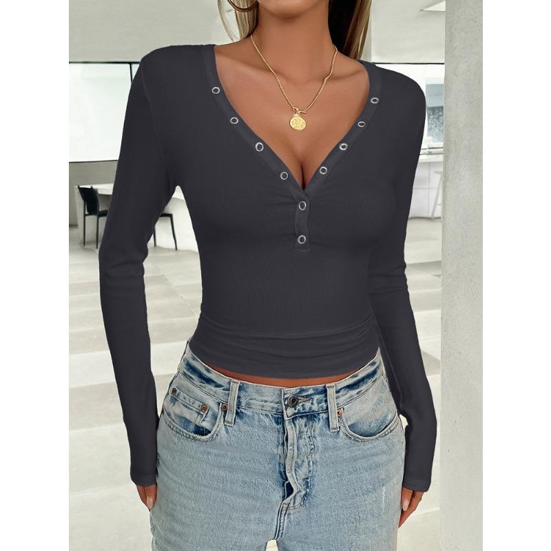 Women's Y2K Temperament Slim Solid Color Long-sleeved Top Tshirt