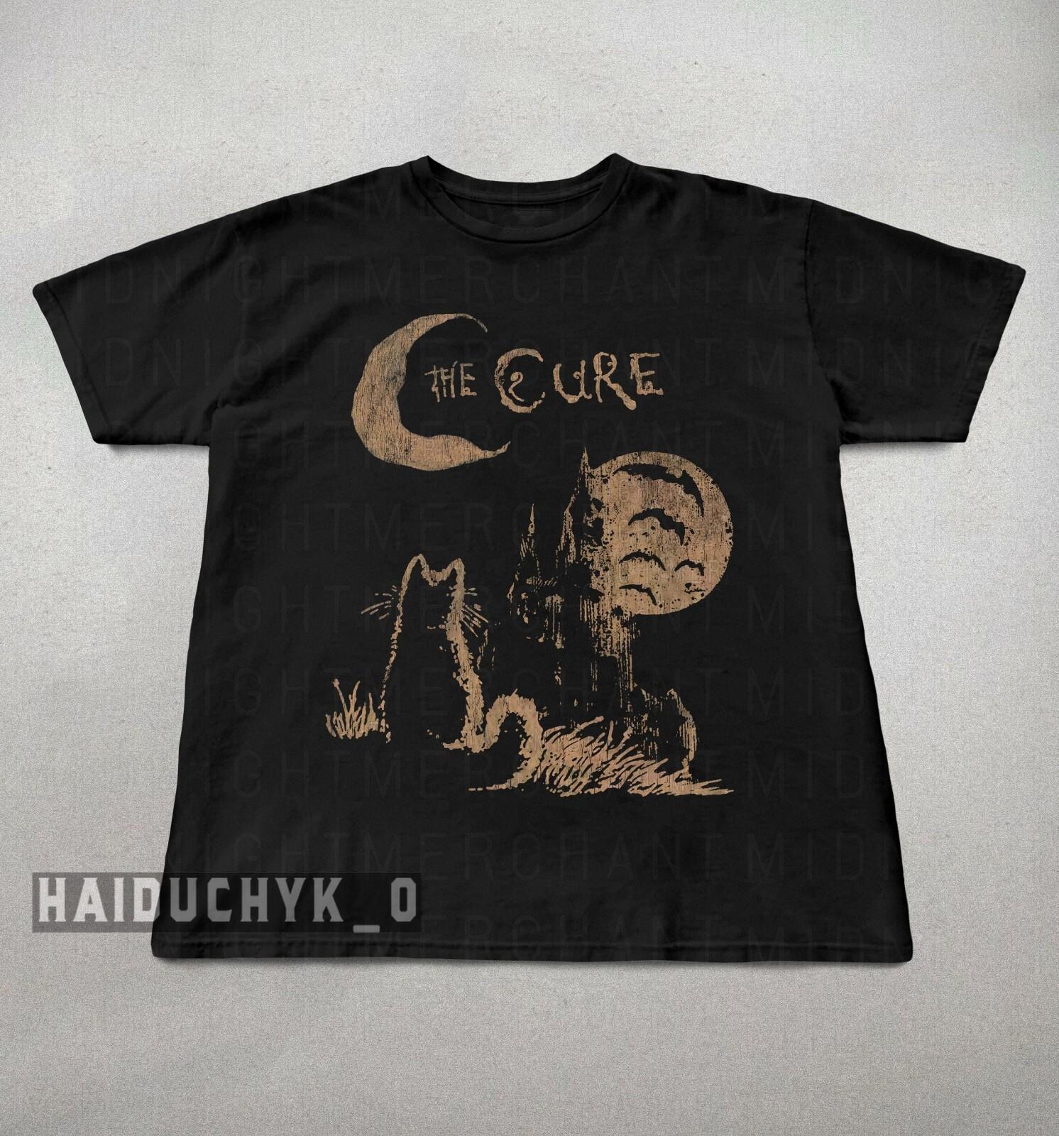 The Cure Cat Tee, 90s Alt Indie Rock, Unisex Black T-shirt Size S-5XL XXXL