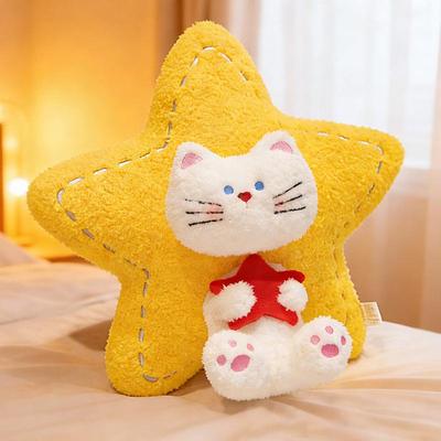 Cartoon Cat Pentagram Plush Pillow - Cute Bed Cushion & Lumbar Support for Girls