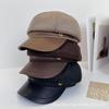 New leather buckle striped leather brim octagonal hat small label women's early autumn simple and versatile fashion beret trendy painter hat
