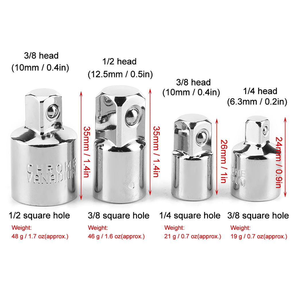 4pcs 1Celsius4in 3Celsius8in 1Celsius2in Electric Wrench Sleeve Adapter Converter     Steel Drive Socket Joint(Black )