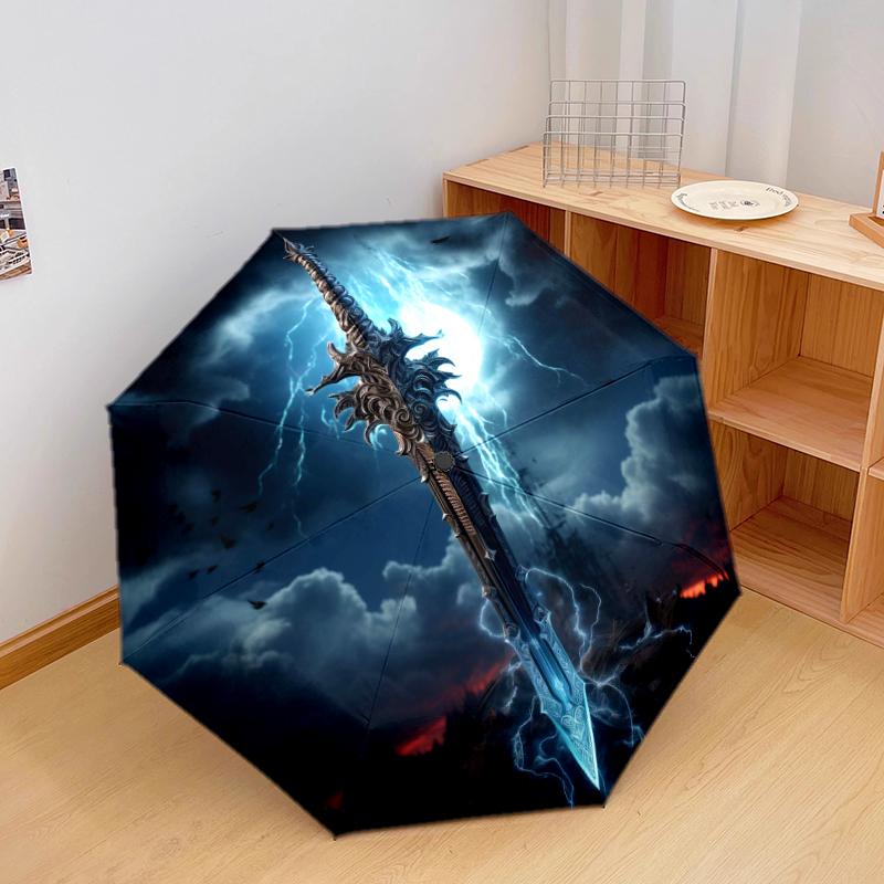 1 PC Automatic Folding Umbrella - Sharp Sword Pattern, Portable & Foldable Design with 8 Ribs, Christmas Birthday Gifts