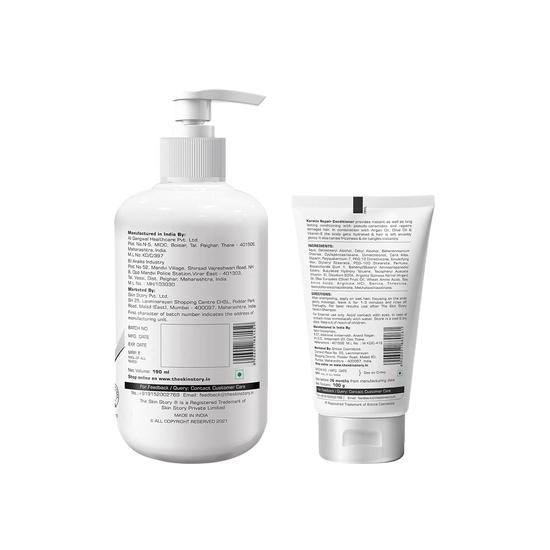 The Skin Story Keratin Hair Care Duo | Shampoo and Conditioner Combo Pack | Vitamin E| Shampoo 190 Ml Conditioner 100 Ml