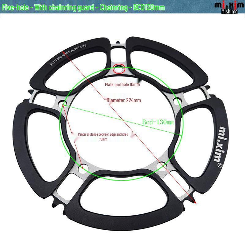 mi.xim 5-hole Petal Crankset: 45T/47T/53T/56T for Folding, Small Wheel, and Road Bikes, Single Chainring Crankset