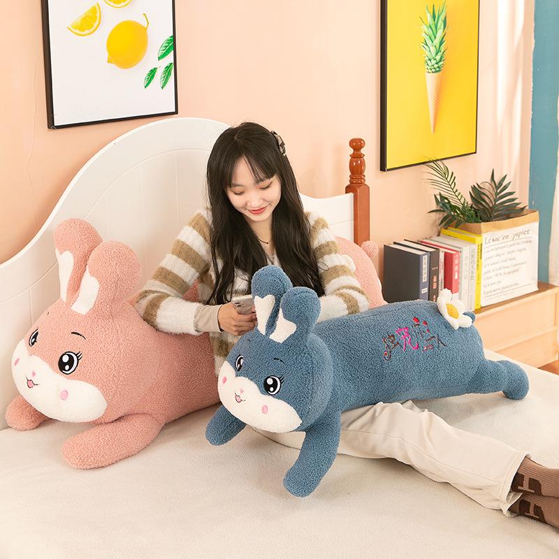 Cute little flower lying down rabbit plush toy doll cute sleeping doll boys and girls birthday gift