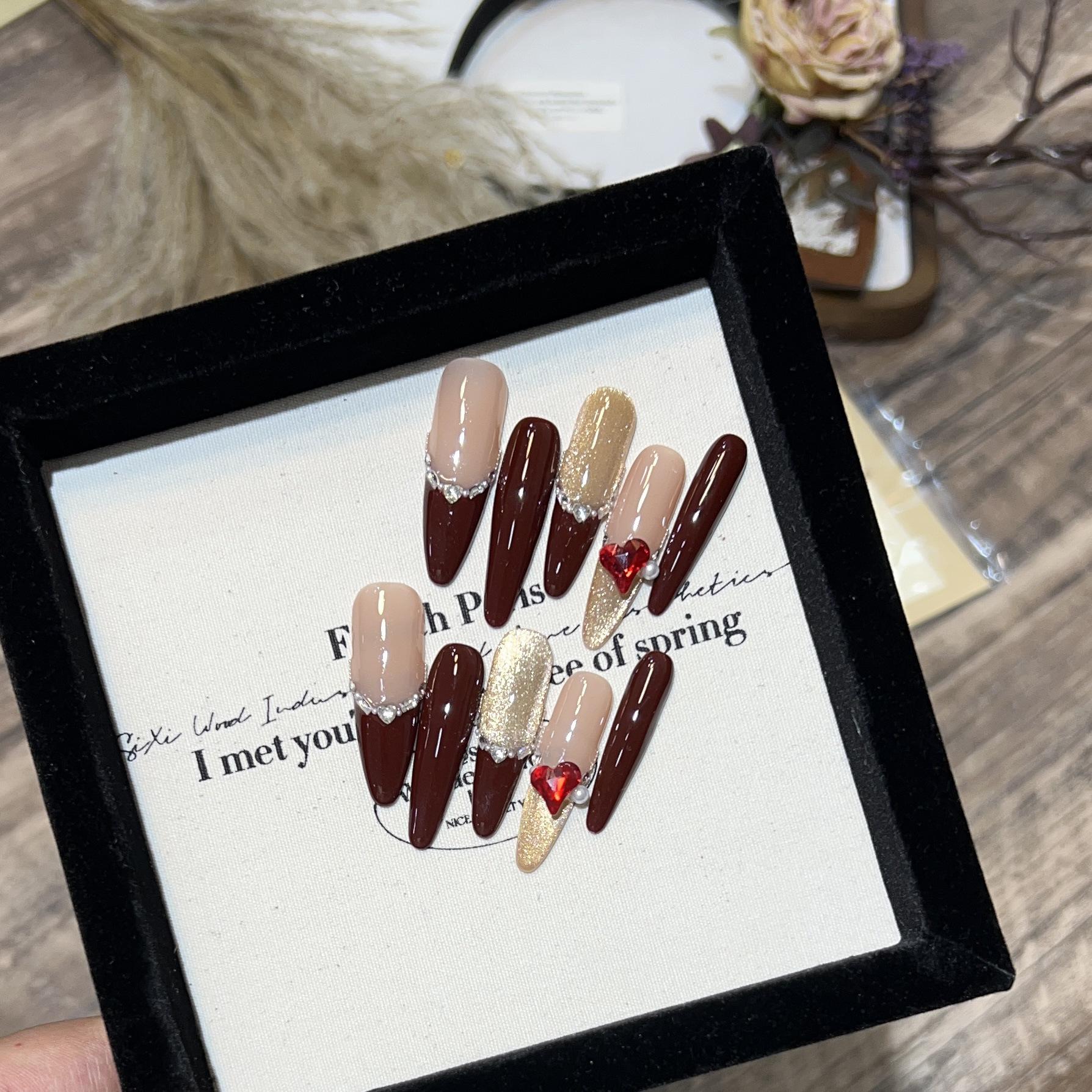 

Романтическое Королевство Красный Французский Циркон Собака Носимые Ногти - Съемные Маникюрные Детали Extra Small XS