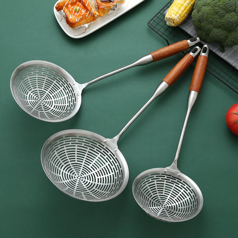 Stainless Steel Ladle with Rosewood Handle - Large Draining Sieve for Hot Pot & Frying