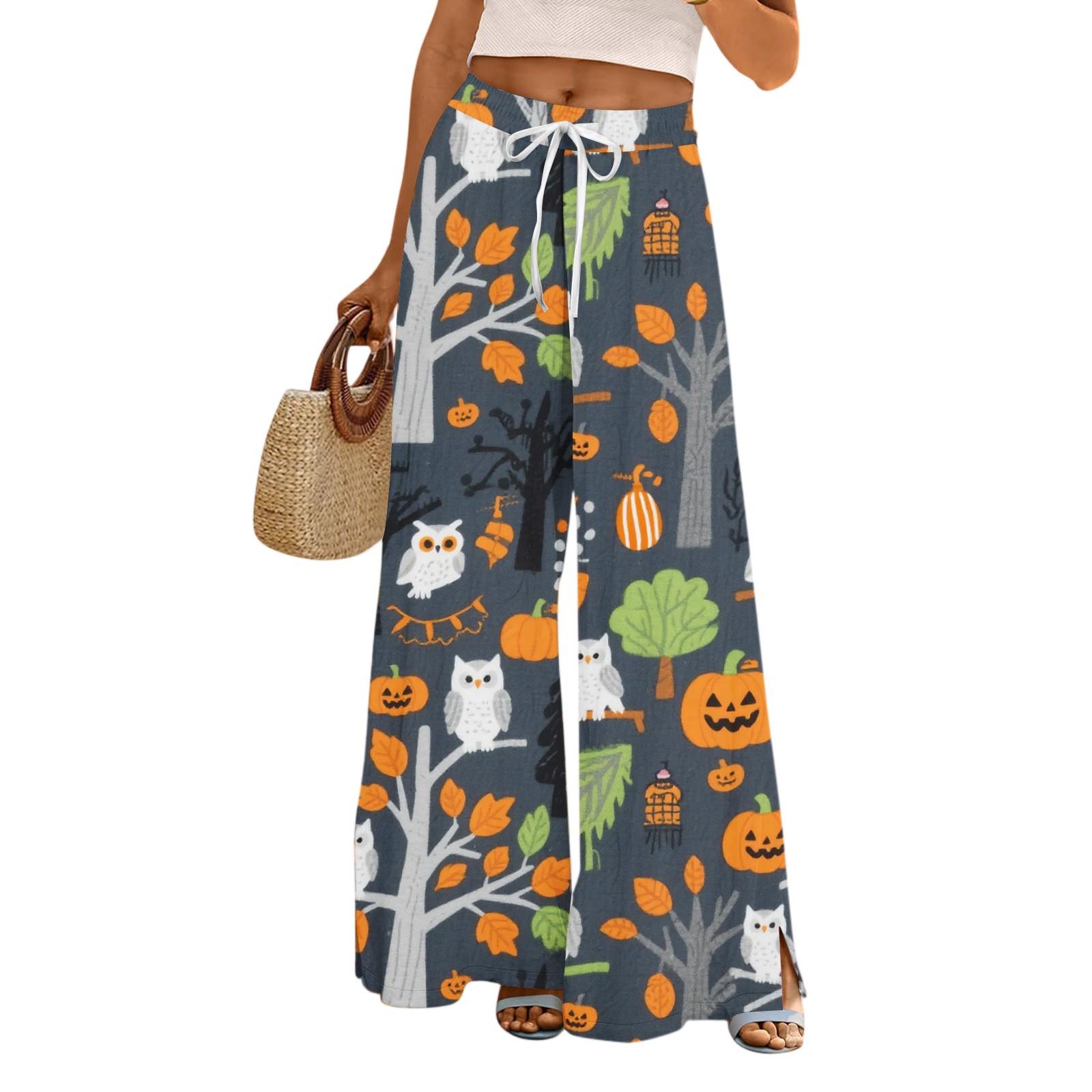 

Женские брюки с широкими штанинами с принтом на Хэллоуин, с карманами, с высокой талией, на кулиске, свободные, повседневные XXL