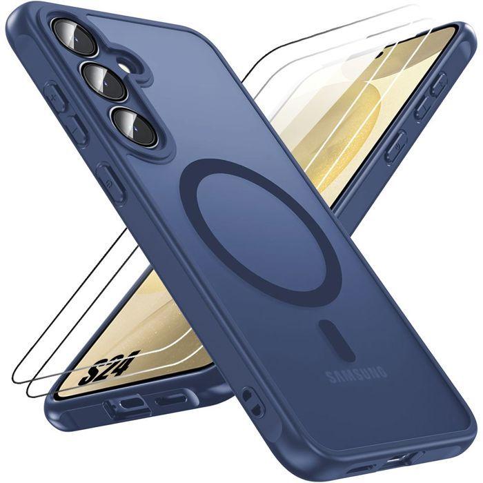 Coque - BOOLING - pour Samsung Galaxy S24 -Protection Rigide - Bleu Marine - 2 Verres Trempés