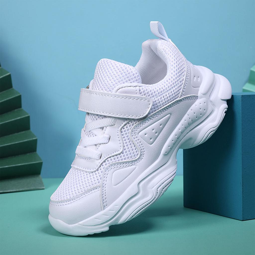 White Children's Leather Casual Shoes For Boy Girls Outdoor Running Sneakers Breathable Mesh Kids School Walking Sport Non-Slip