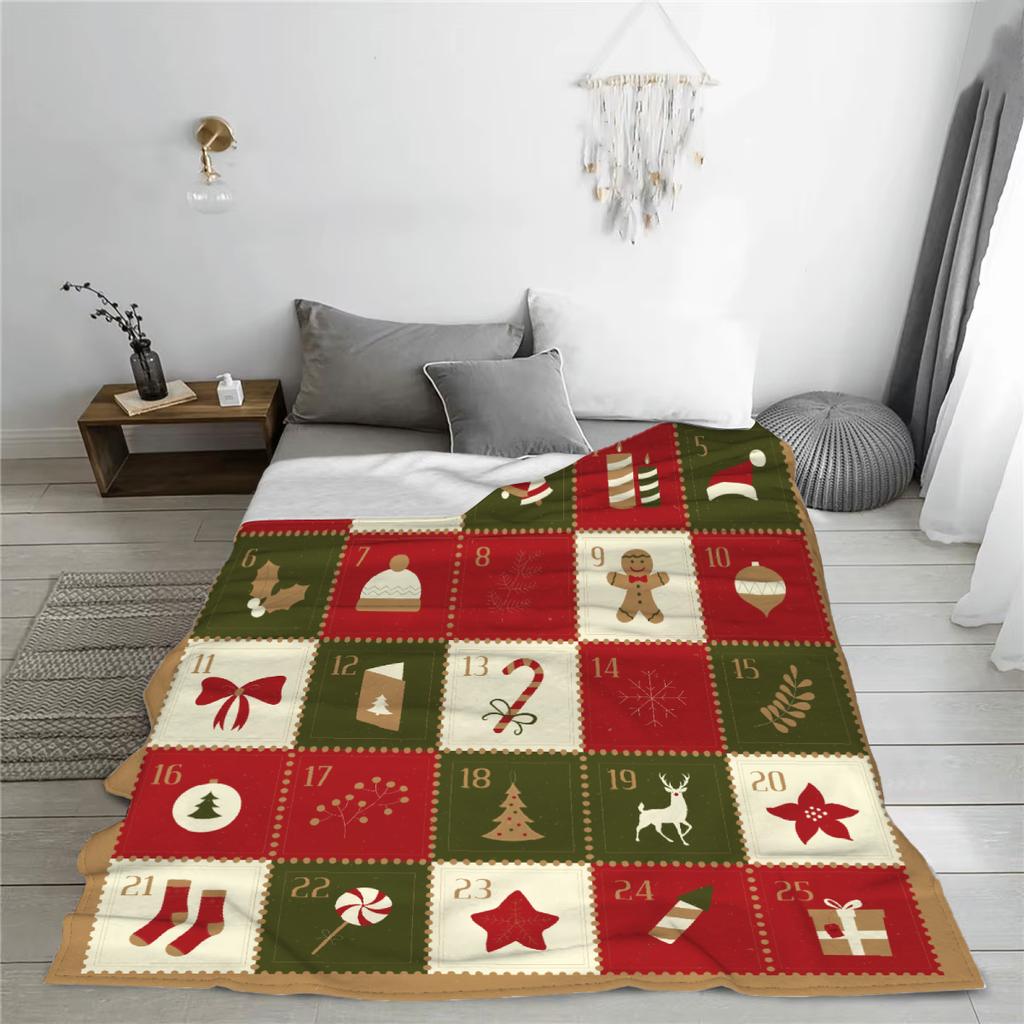 1pc Blanket Calendar Christmas Tree Star Print Smooth Flannel Blanket for Home Living Room Bedroom Decor New Year Christmas Gift