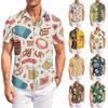 Herren Freizeit Hemd mit lockerem Schnitt, kurzen Ärmeln und Knopfleiste mit Bier Muster Aufdruck für Sommerliche Outdoor-Bekleidung und den täglichen Gebrauch