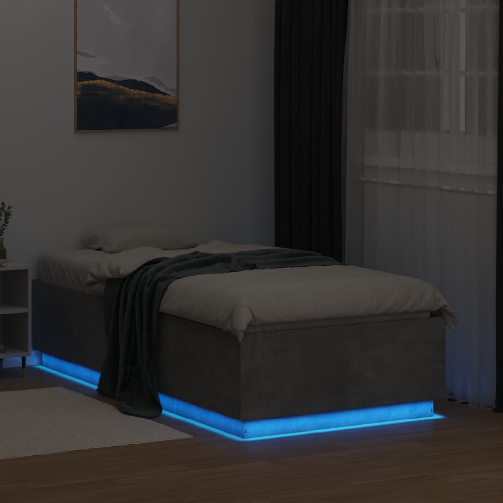 Vidaxl Rama Łóżka Z Led, Szarość Betonu, 90X190 Cm