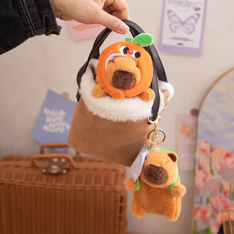 Hat Orange Frog Capybara With Backpack Plush Keychain Toy Decoration Pendant