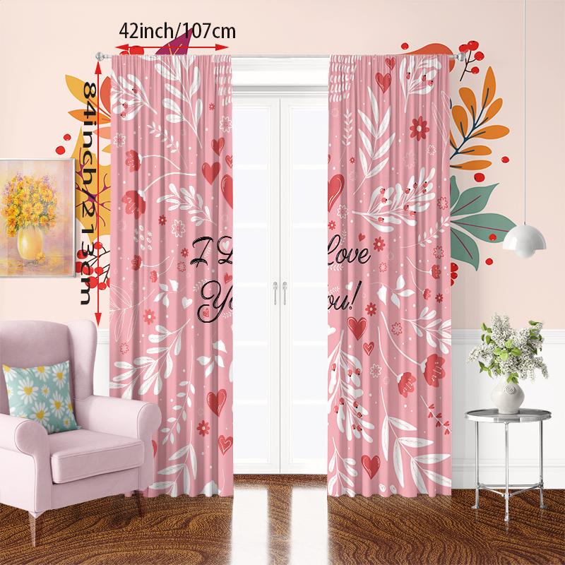 2PCS- Pink Letters - Printed Curtain - Polyester Material - Suitable for Bedrooms, Living Rooms, Study Rooms, Private Spaces