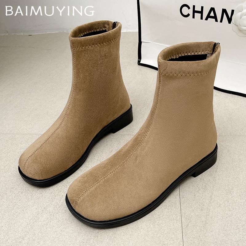 Winter Flache Wildleder Damen Stiefeletten Kurzer Plüsch Warm Designer Baumwollschuhe 2025 Trend Walking Rutschfest Gemütlich Neu Botas De Mujer