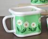 Tamahashi Storage Container, Square Pot, Enamel, 1450ml, Induction and Gas Compatible, Made In Japan, Aderia Retro, White, Wildflower Pattern, ADR-32