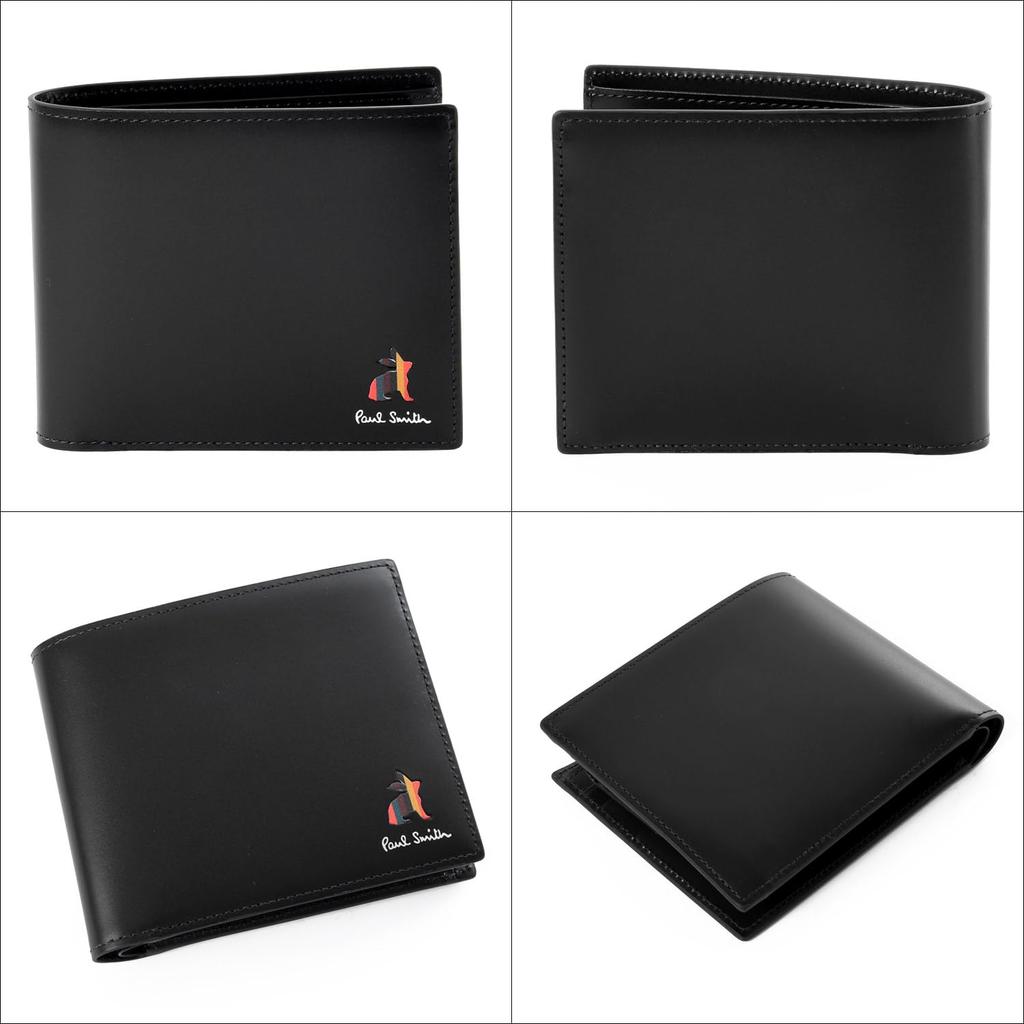 Paul Smith Marquetry Bright Stripe Rabbit Bifold Wallet No Name 813018 P905 Wrapping (Black, Engraving) (Gift Available)