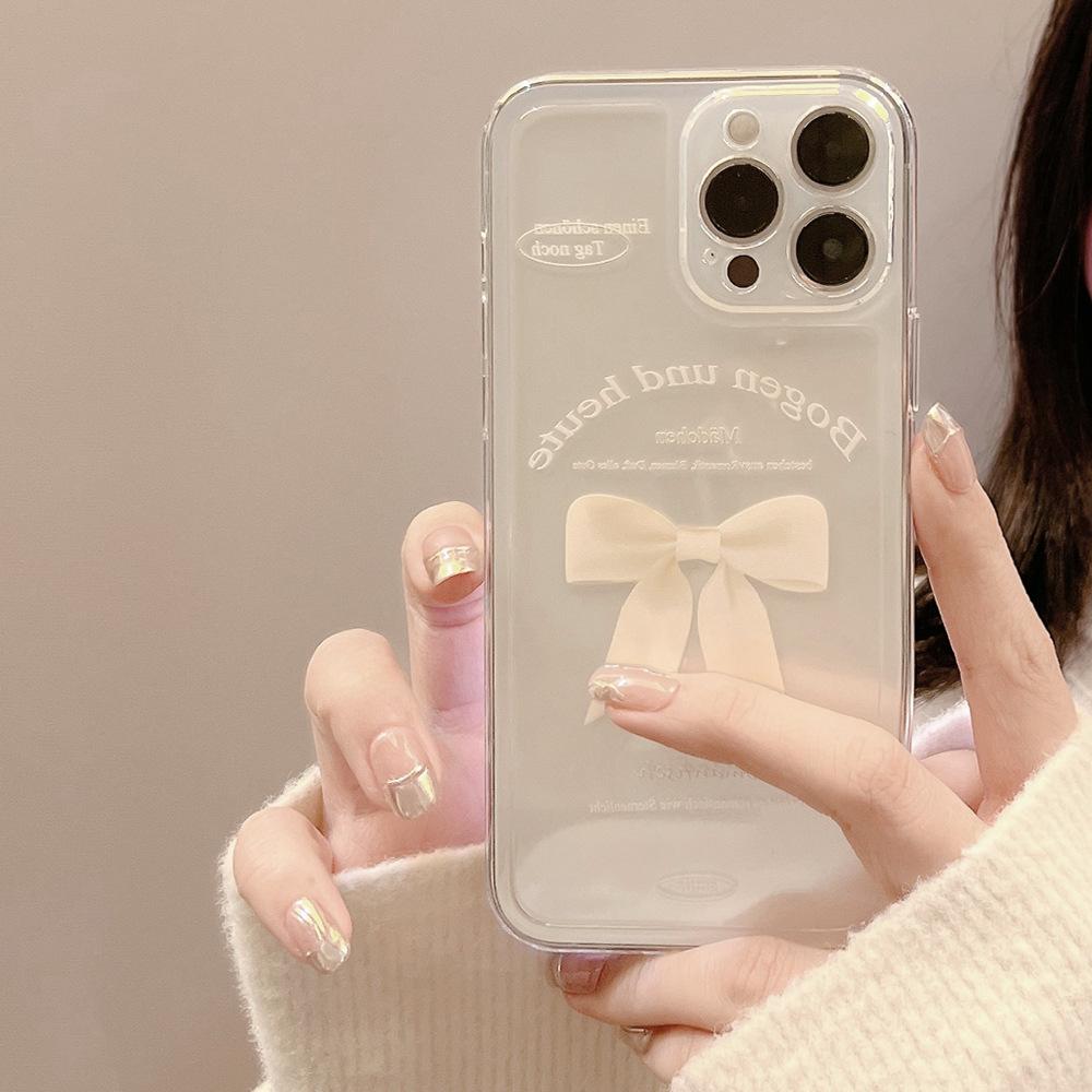 Simple White Bow Phone Case for IPhone 17 Pro Max, 16cm, Soft Case for Apple IPhone 15, 14cm, Full Coverage, High Definition, Transparent