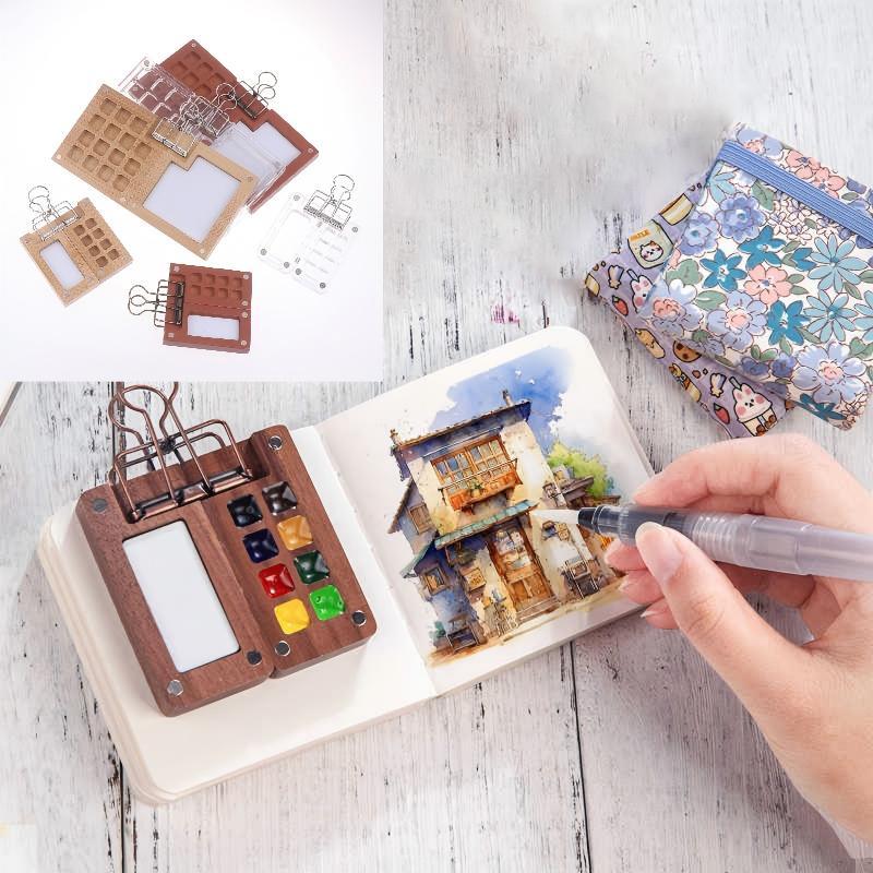 Mini Pocket Watercolor Palette 8/15 Compartment Portable Artist Paint Tray With Clip For Outdoor Sketch Painting