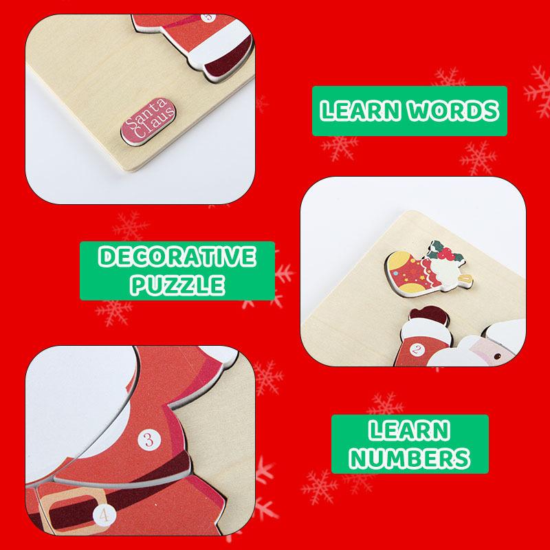 4v1 Dřevěná sada puzzle Santa Claus Sob Vánoční stromek Perníček Hračky Vzdělávací hračka Ručně vyráběný vánoční dárek